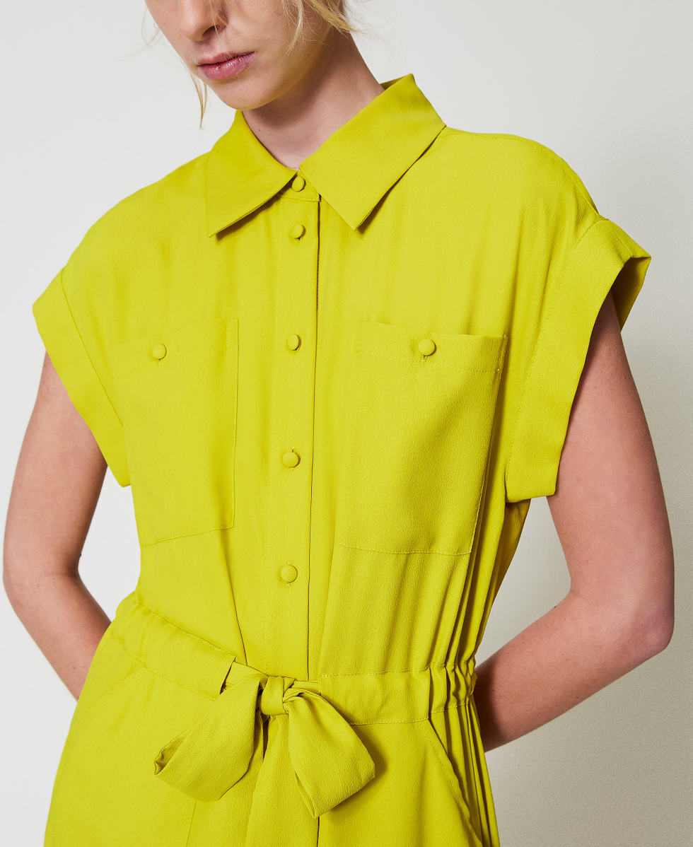 Long crpe de Chine shirt dress Woman, Green | TWINSET Milano