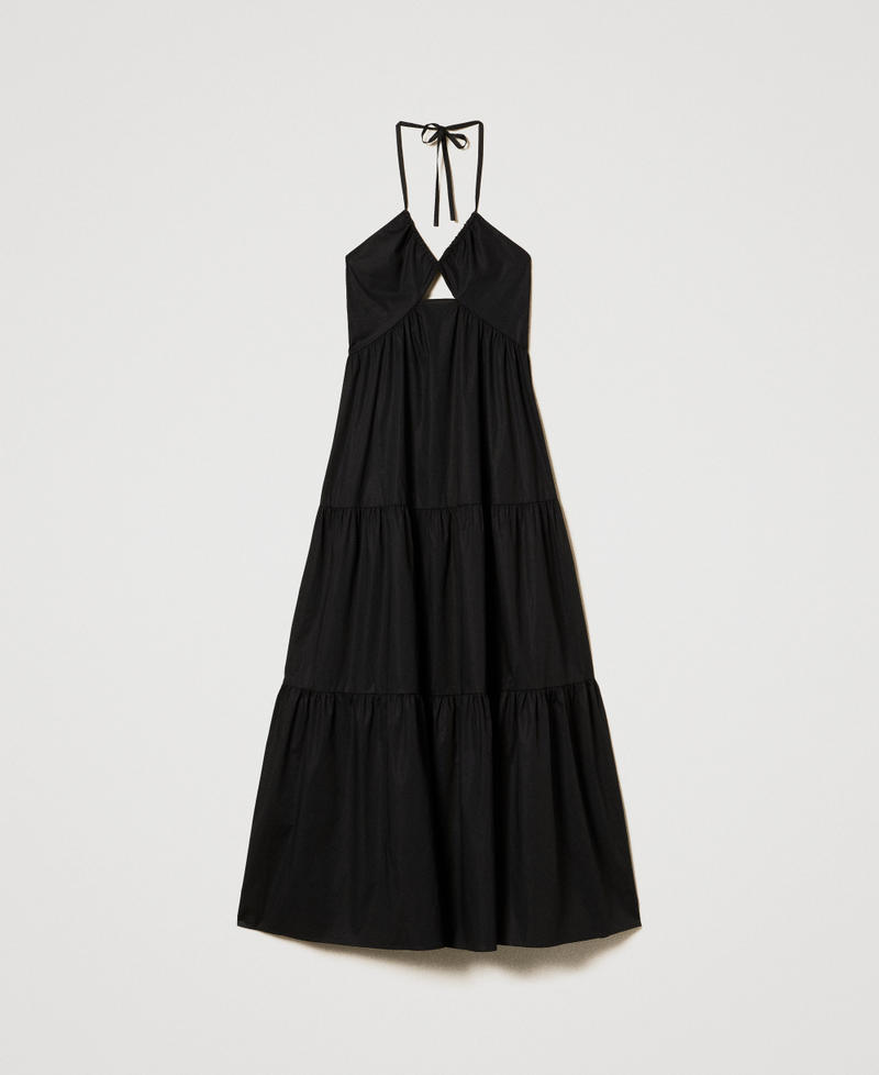 Long poplin dress with flounces Black Woman 251TT2027_00006_0S