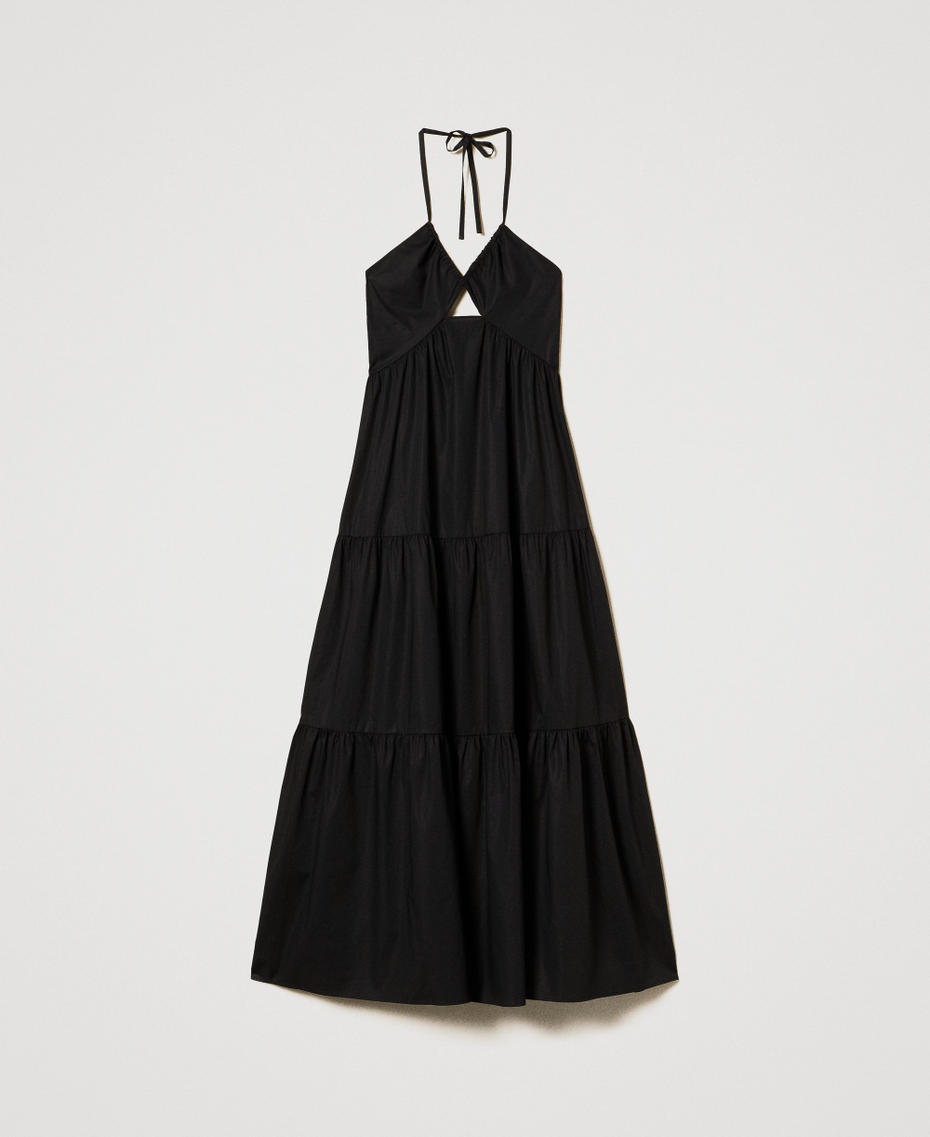 Long poplin dress with flounces Black Woman 251TT2027_00006_S0