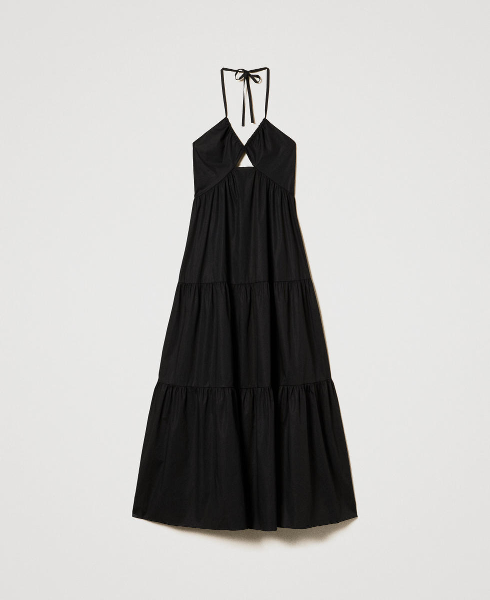 Langes Stufenkleid aus Popeline Schwarz Frau 251TT2027_00006_S0