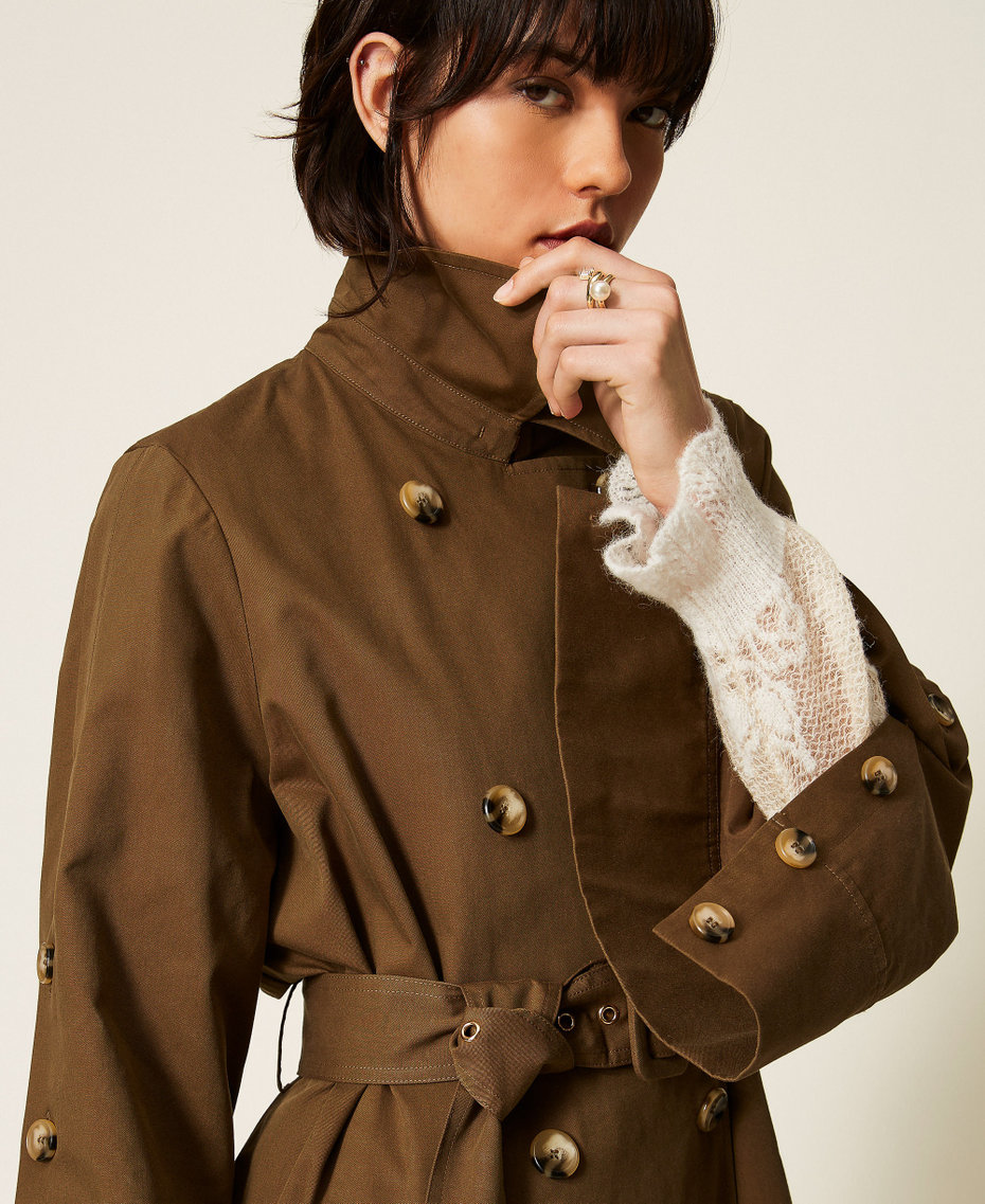 Trench in gabardina di misto cotone Verde Faggio Donna 262TP270A_12537_05