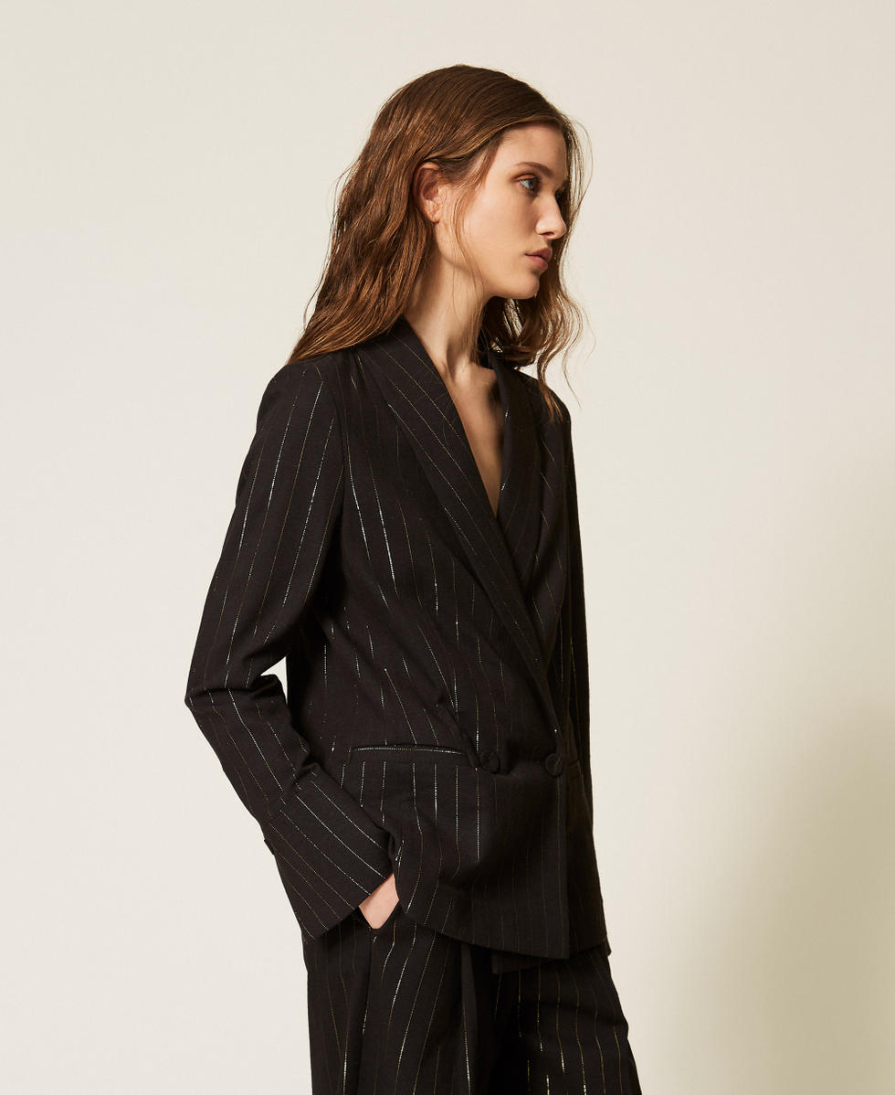 Chaqueta blazer con rayas de l&uacute;rex Negro Mujer 261LB2QAA_00006_02