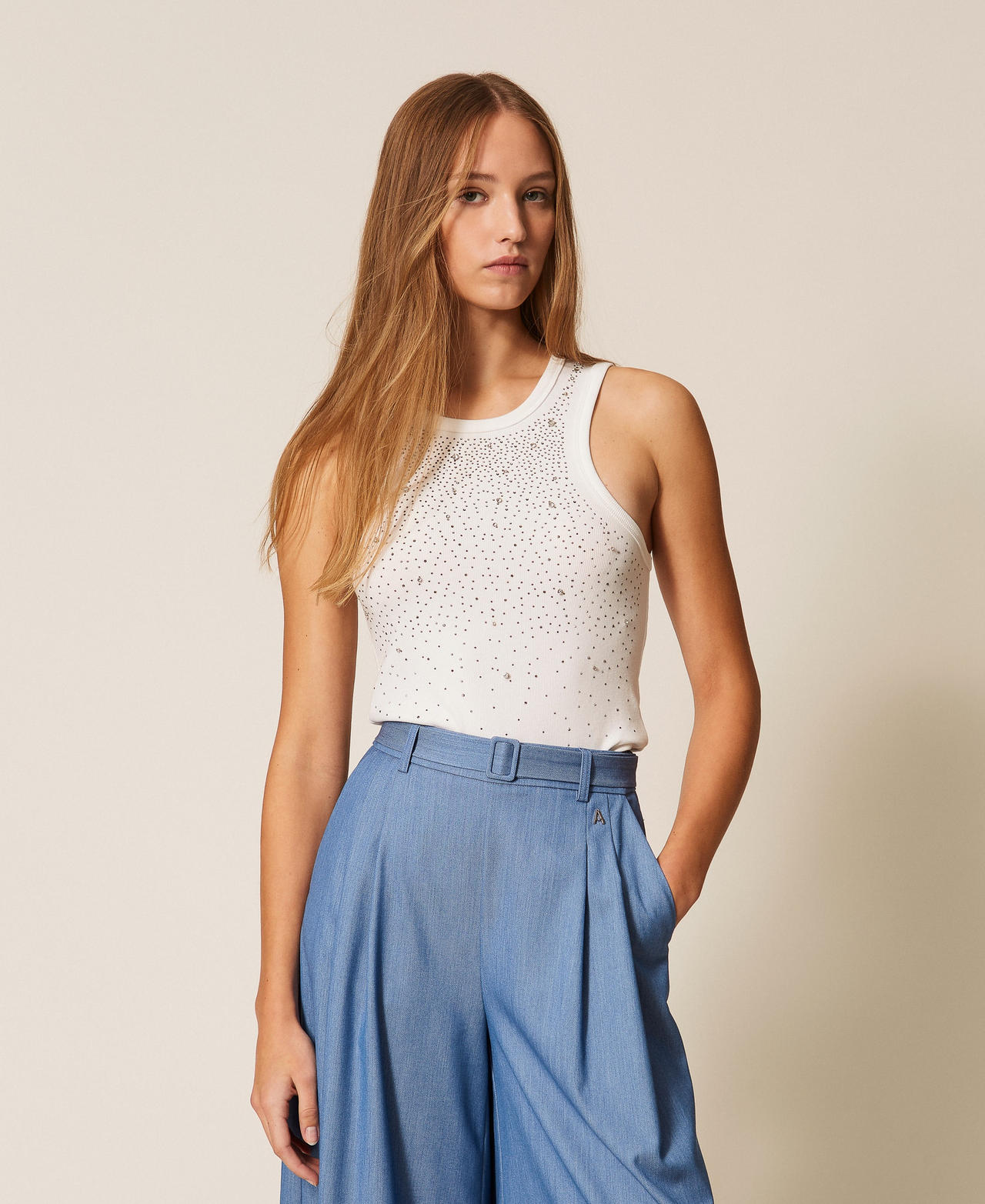 Ribbed top with embroidery Off White Woman 261AP2201_00526_01