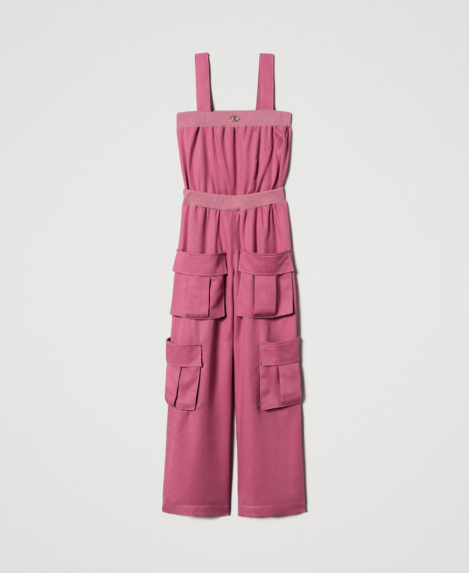 Jumpsuit with utility pockets and Oval T "Flamingo" Pink Girl 251GJ2460_00868_S0