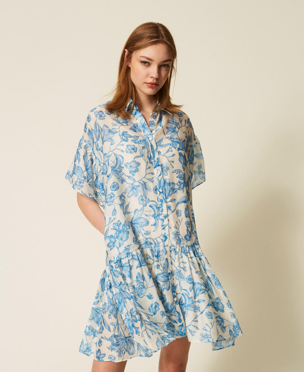 Vestido corto camisero de flores Estampado Toile De Jouy Blanco Roto / Azul Med Mujer 261LM2SGG_13465_01