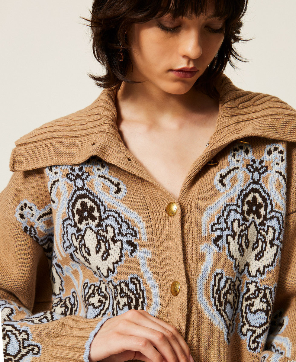 C&aacute;rdigan de punto de lana mixta de jacquard Jacquard Marr&oacute;n "Tobacco Brown" Claro Mujer 262TP3484_13972_05