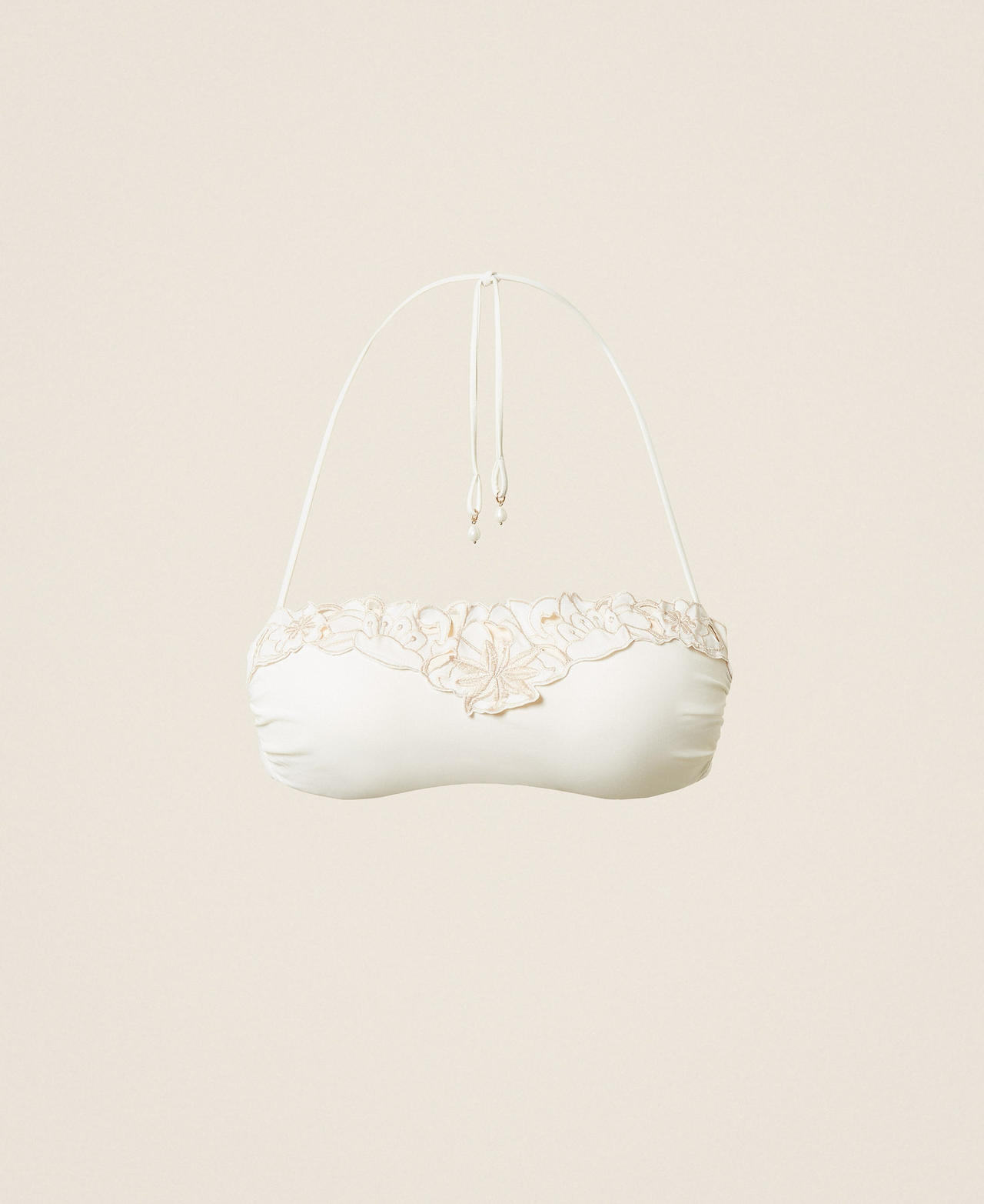 Haut de maillot de bain bandeau avec broderie florale