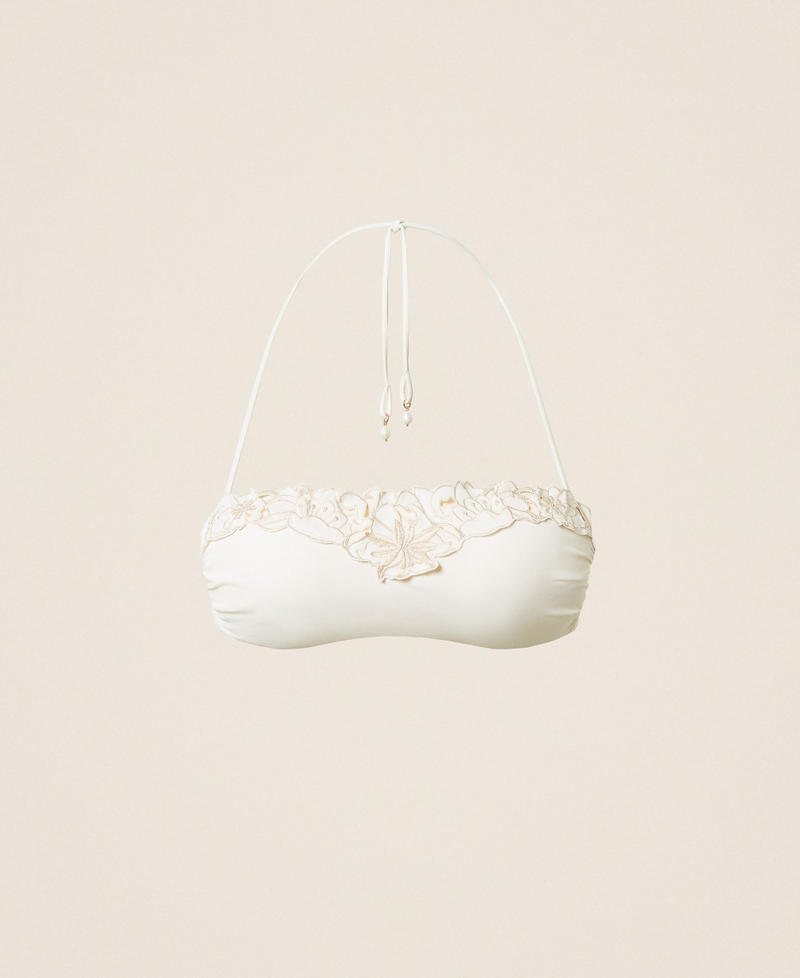 Bandeau bikini top with floral embroidery Two-tone Off White/Vanilla White Woman 261LMMA11_13586_S0