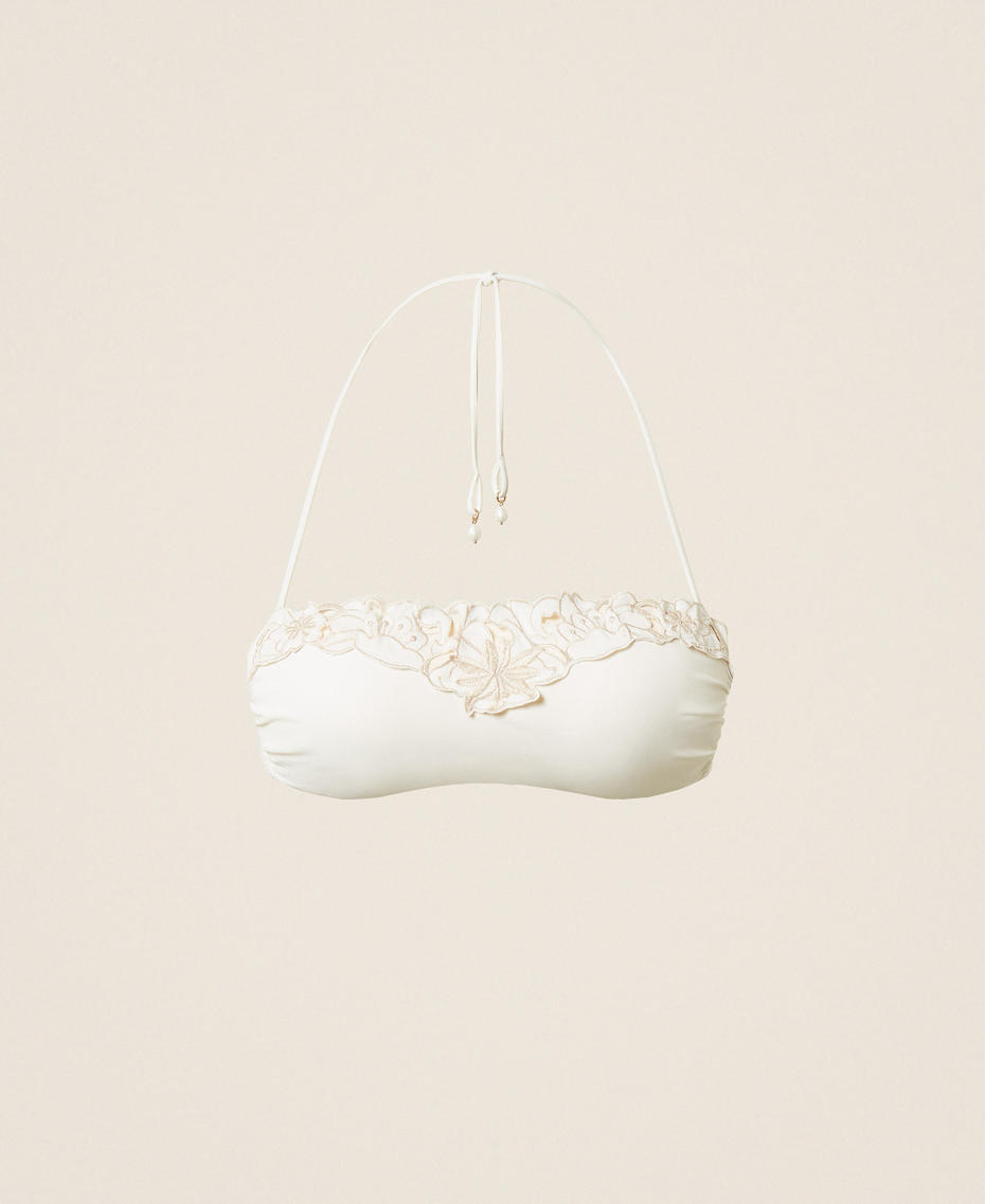 Bandeau bikini top with floral embroidery Two-tone Off White/Vanilla White Woman 261LMMA11_13586_S0