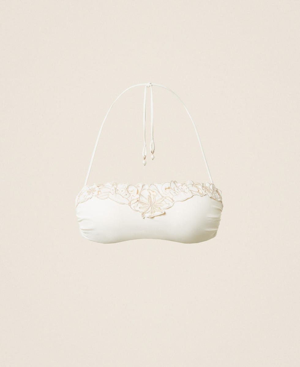 Bandeau-Bikinitop mit Blumenstickerei