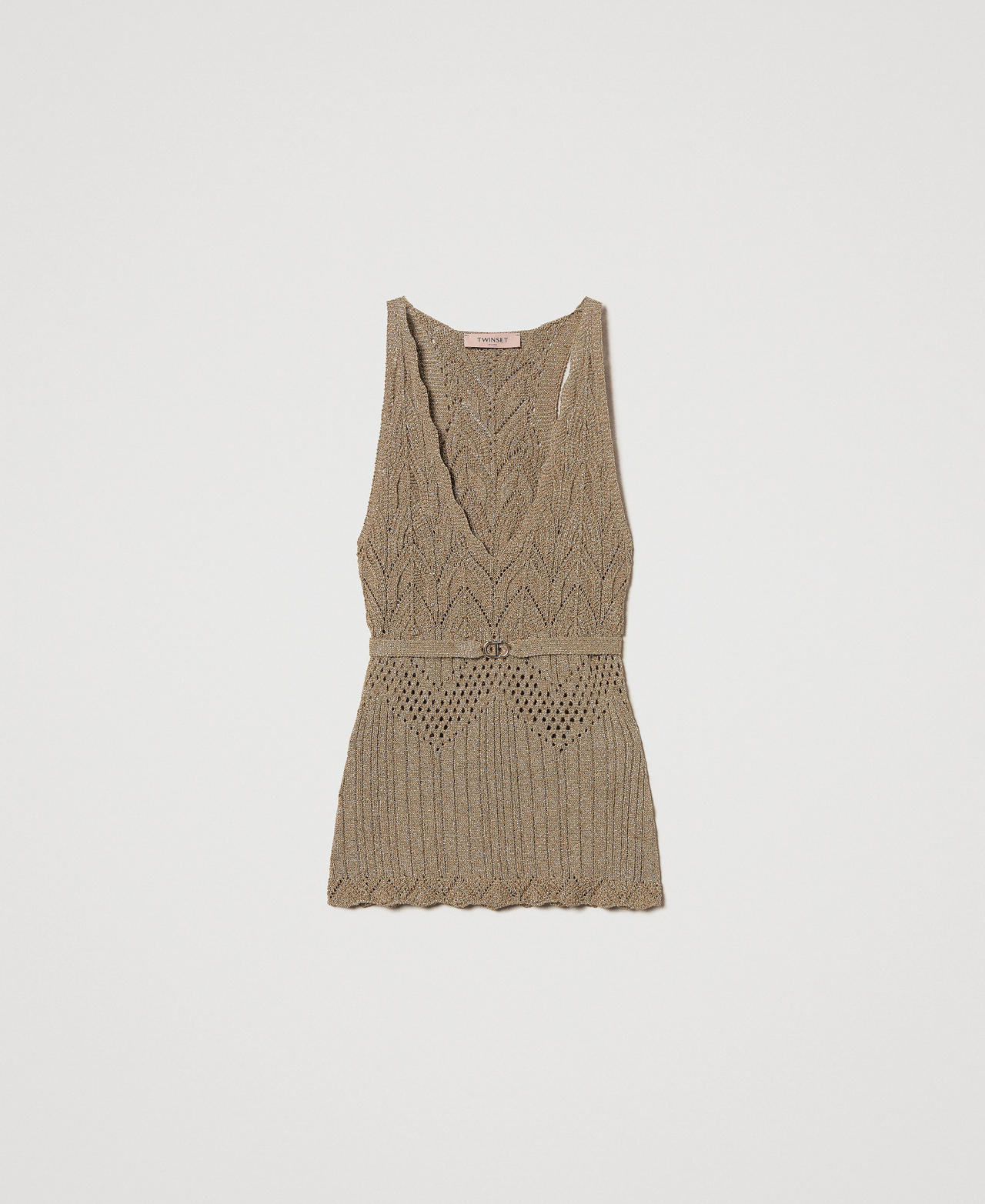 Lurex knit top with belt Golden Green Lurex Woman 251TT3195_12454_0S