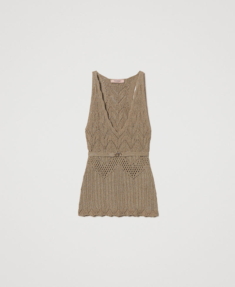 Lurex knit top with belt Golden Green Lurex Woman 251TT3195_12454_0S