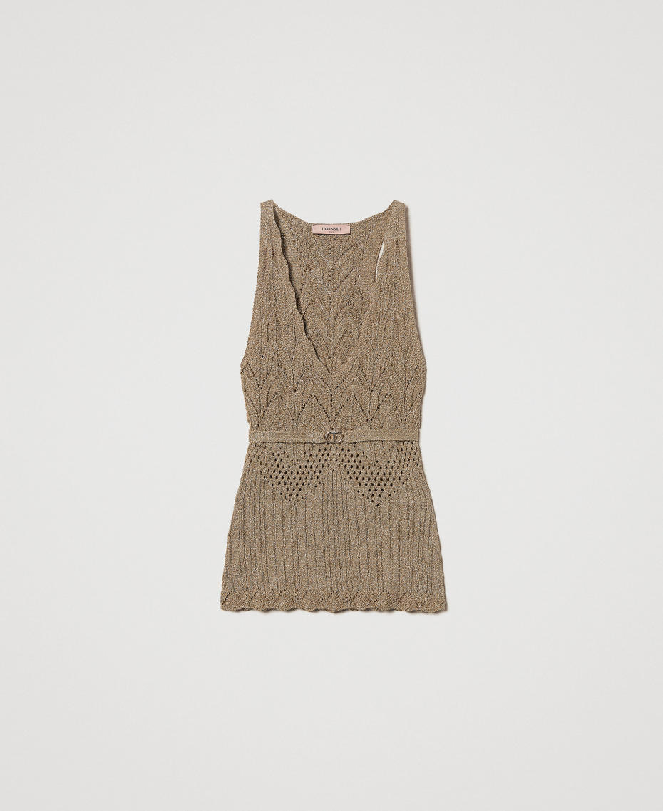 Lurex-Stricktop mit G&uuml;rtel Golden Green Lurex Frau 251TT3195_12454_S0