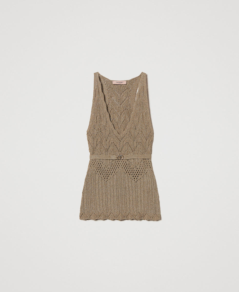 Top en maille avec lurex et ceinture Golden Green Lurex Femme 251TT3195_12454_S0