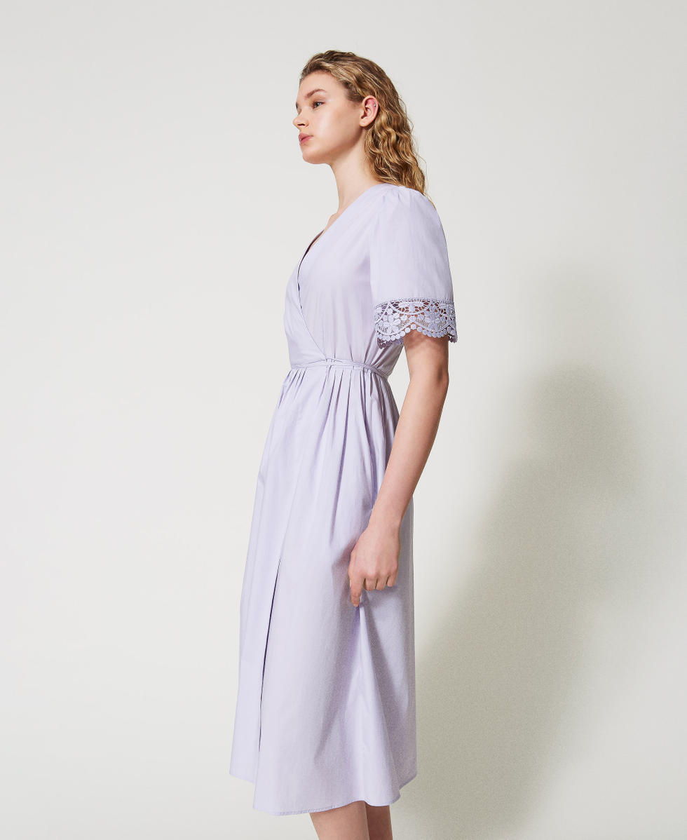Midi dress in poplin with lace Lilac Flowers Woman 251TT2091_00703_02