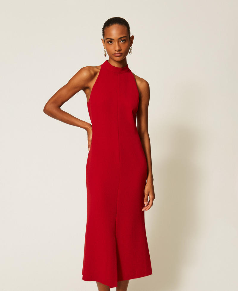 Langes Neckholder-Kleid aus Cr&ecirc;pe Bloody Mary Frau 262TT2260_13464_01