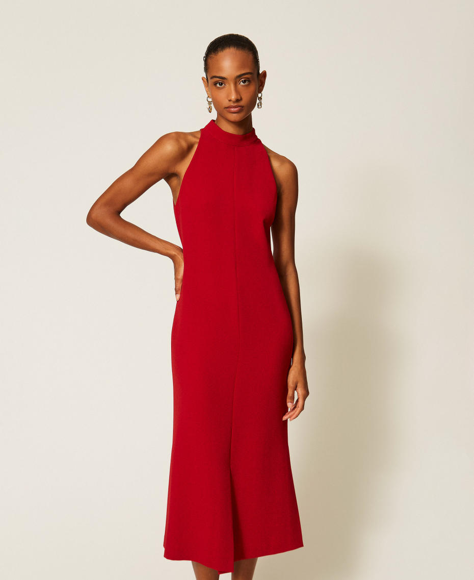 Langes Neckholder-Kleid aus Cr&ecirc;pe Bloody Mary Frau 262TT2260_13464_01
