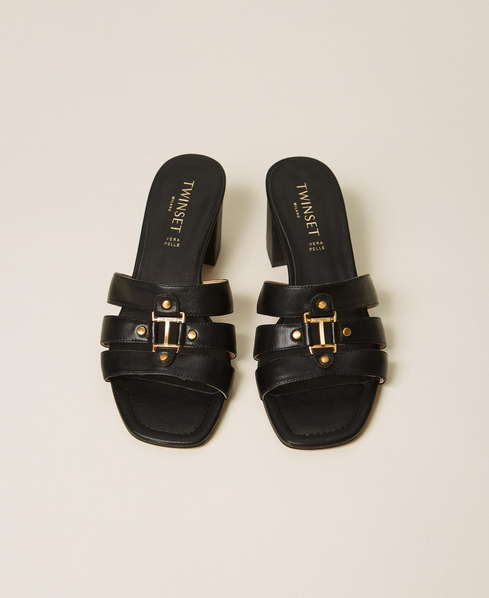 Leather mules with logo Black Woman 261TCP03A_00006_04