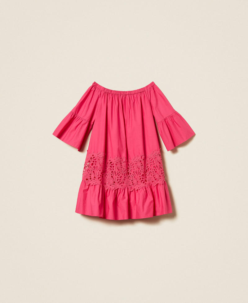 Short poplin kaftan with macram&eacute; Cyclamen Fuchsia Woman 261LB2AEE_13188_S0