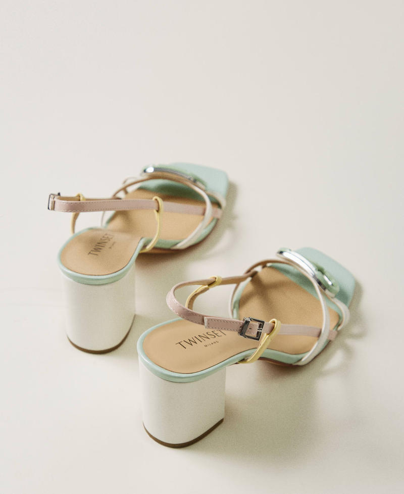 Faux patent leather multicolour sandals Multicolour Mint/Cupcake Pink/Snow White/Vanilla Woman 251TCP072_12154_03