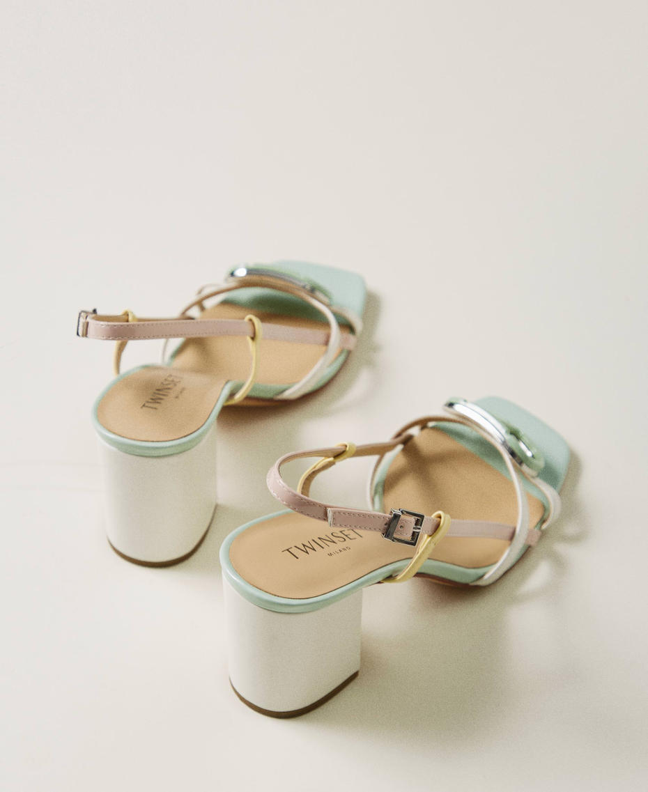 Faux patent leather multicolour sandals