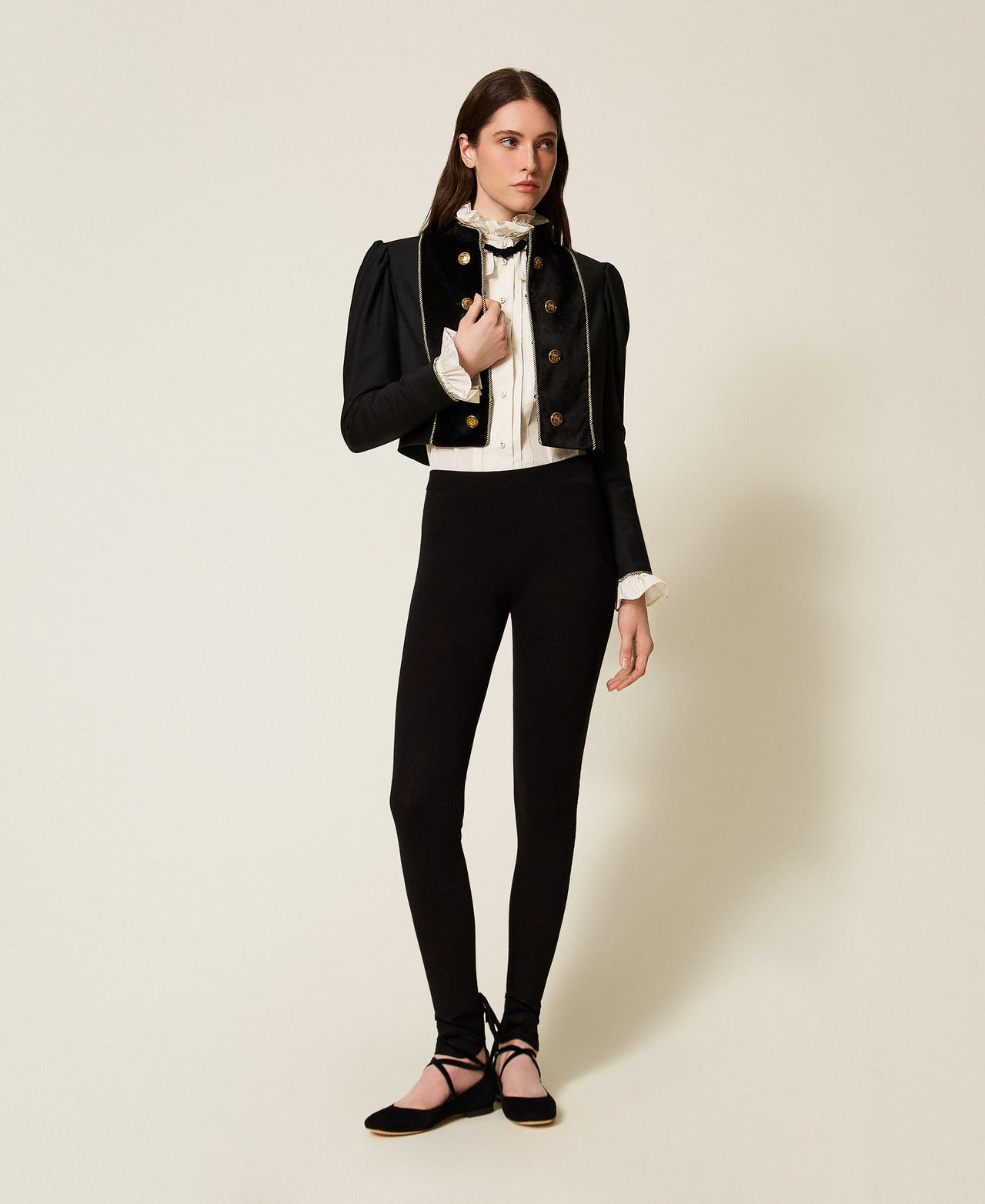 Leggings in maglia con bande laterali Nero Donna 252TS3281_00006_01