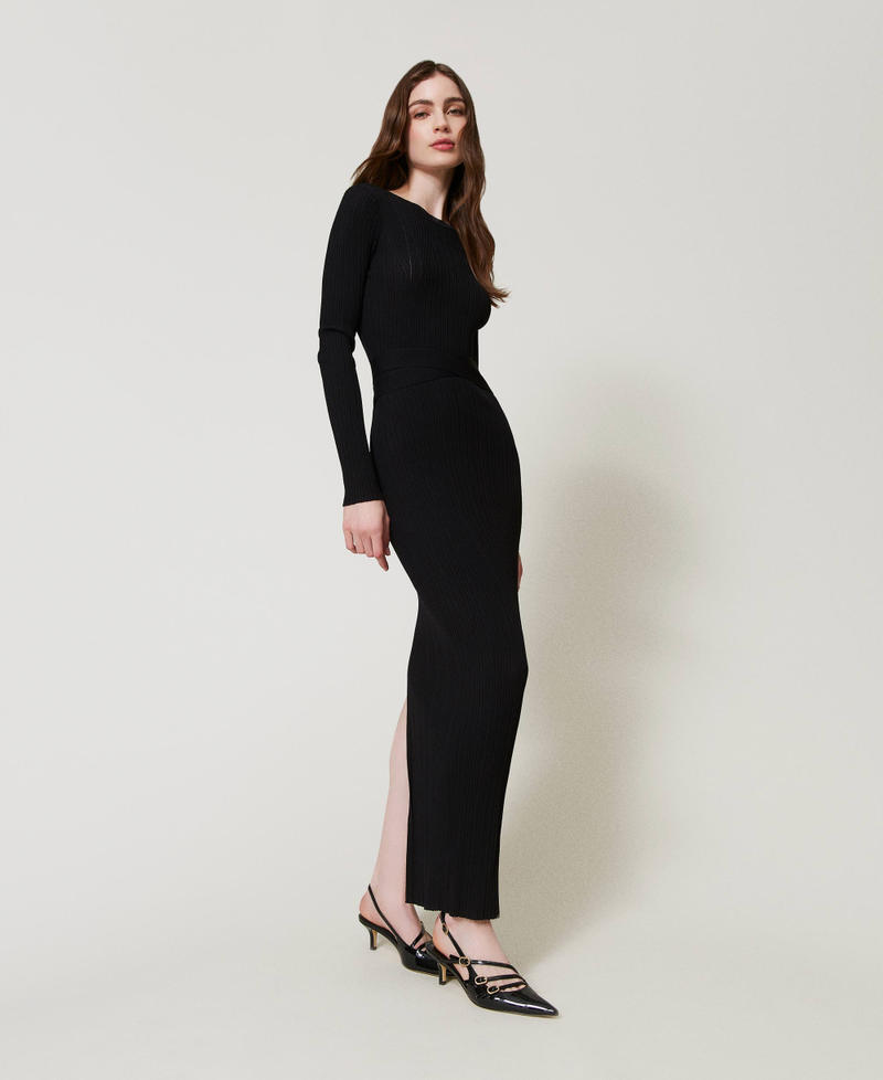 Faux patent leather sling back court shoes with straps Black Woman 242TCP112_00006_S0