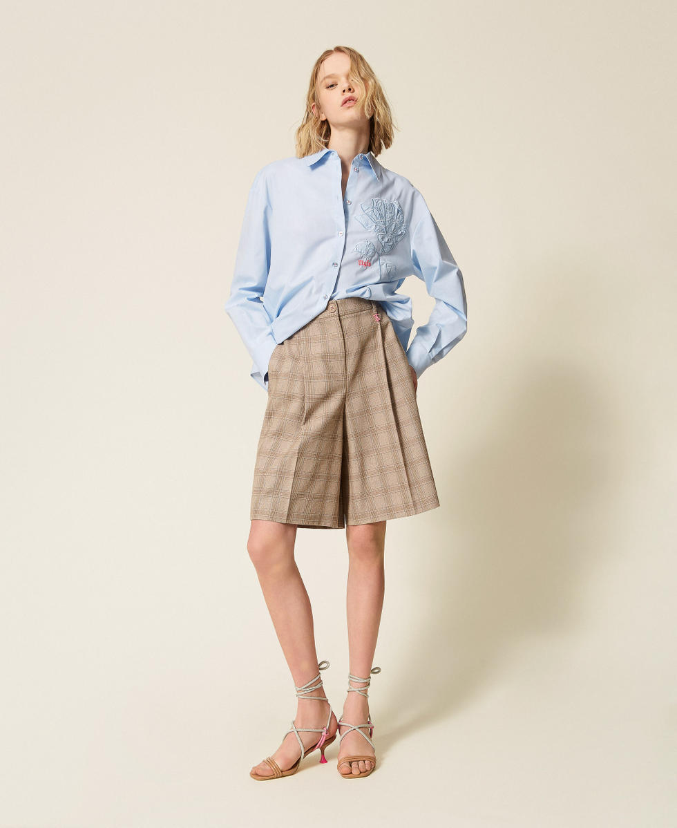 Bermudas MYFO de cuadros con bordado Nude Beige Shade Check Mujer 261AQ2022_13509_01
