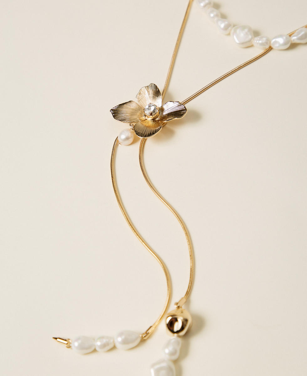 Collana choker con perle e fiore New Gold Donna 252TO5380_10630_02