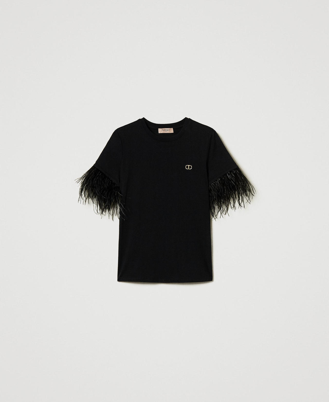 Scee by twin set T-shirt con logo Oval T e piume