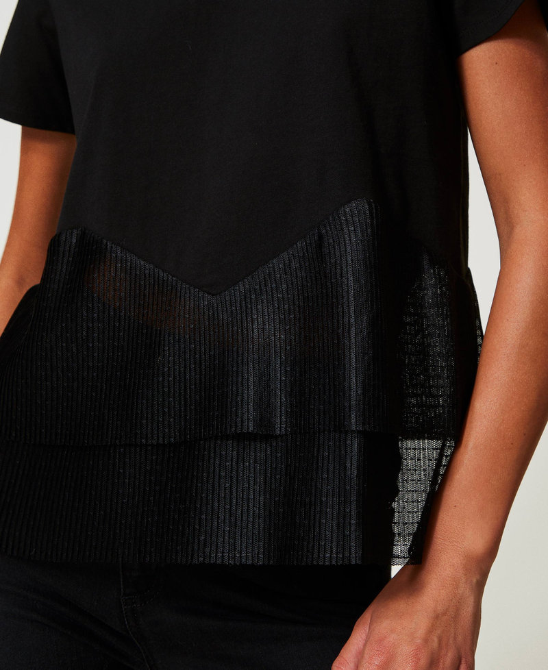 T-shirt con balze in tulle Nero Donna 242TT2470_00006_04