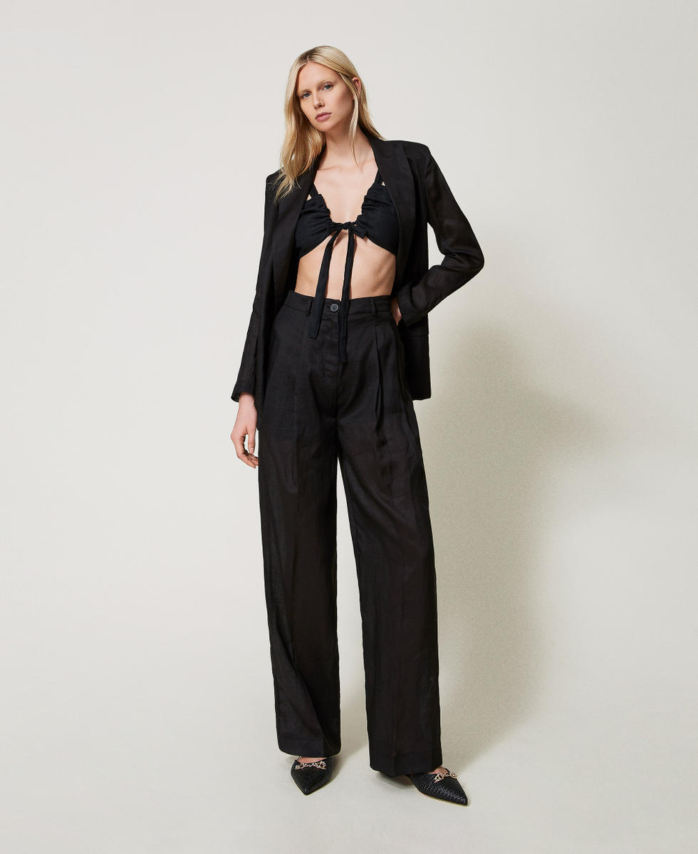 Blazer en ramie Noir Femme 251TF2030_00006_T0