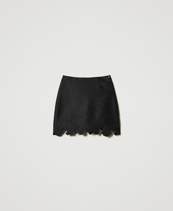Twill miniskirt with broderie anglaise