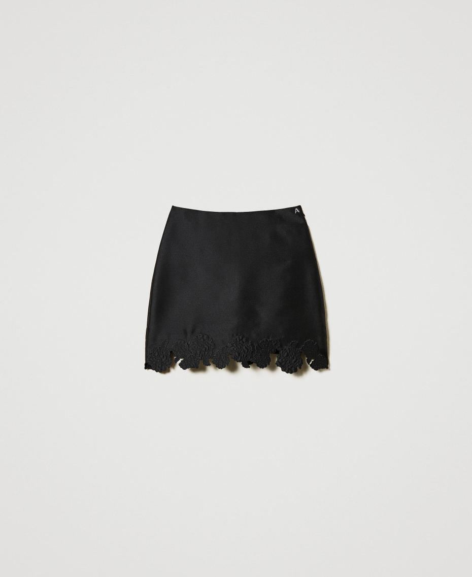 Twill miniskirt with broderie anglaise Black Woman 251AP2260_00006_S0
