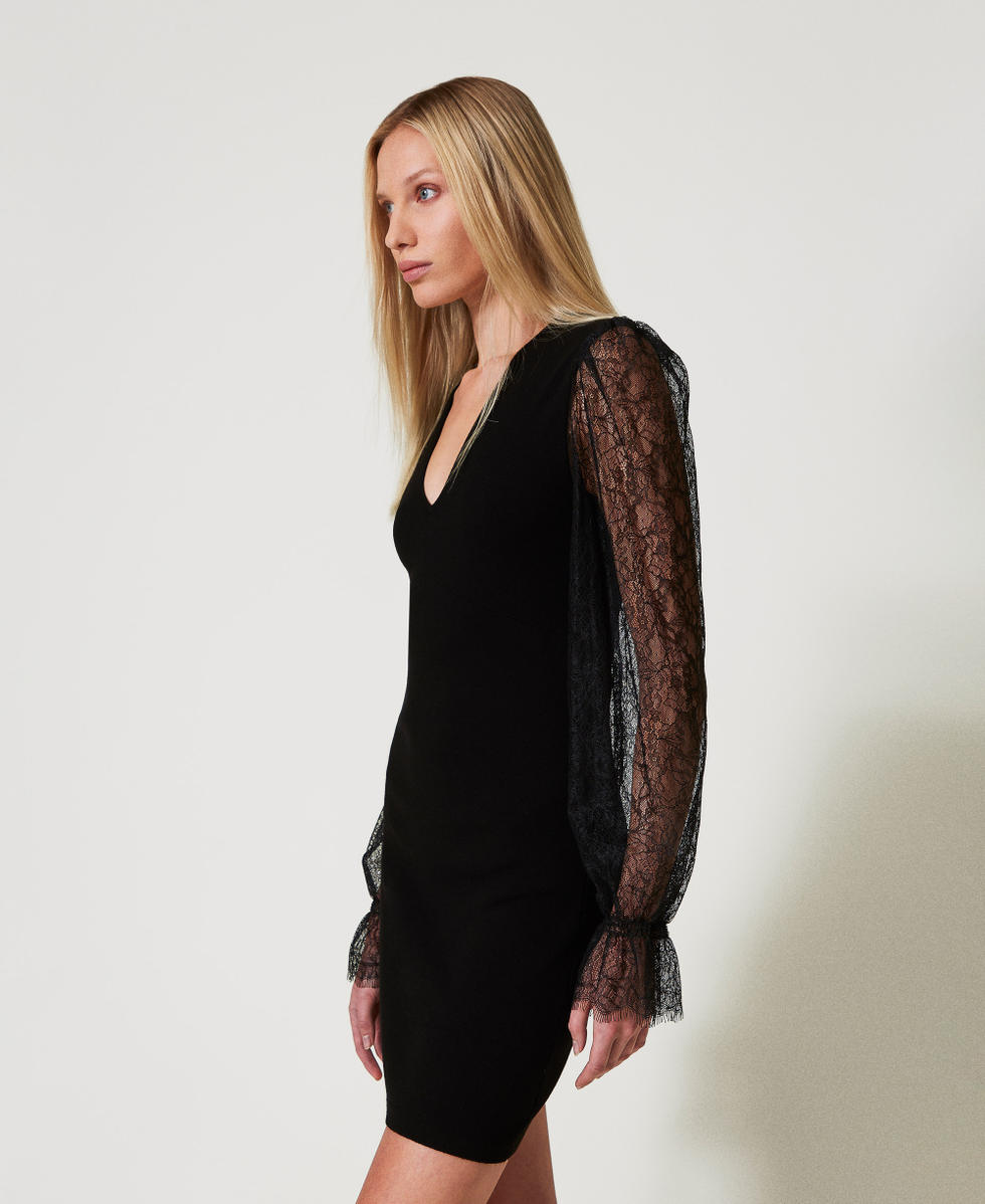 Robe courte en maille avec dentelle Femme Noir TWINSET Milano