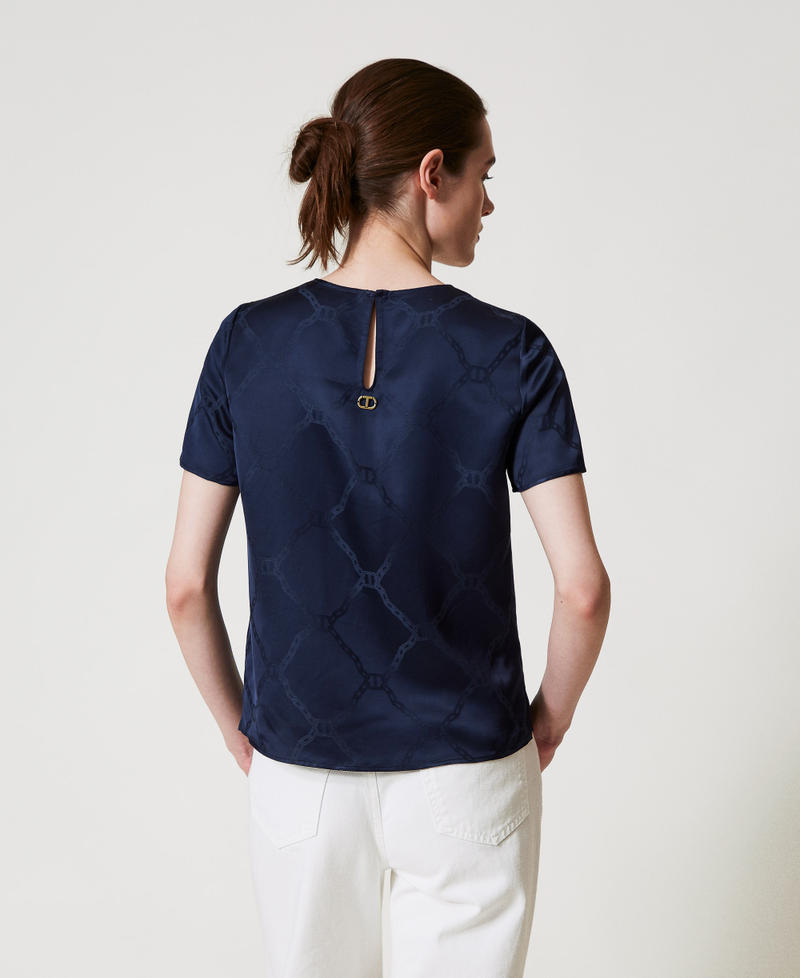 Bluse aus „Oval T“-Jacquard Indigo Frau 251TP2012_00384_07
