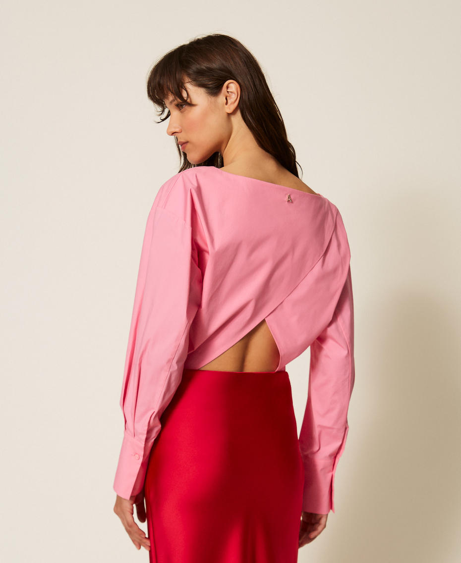 Poplin shirt with crossover "Sunrise" Pink Woman 261AP2132_07207_03