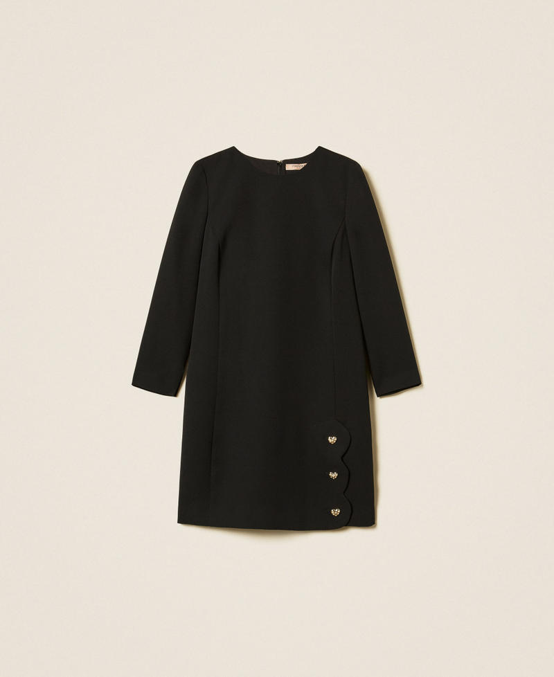 Short cr&ecirc;pe dress with heart-shaped buttons Black Woman 262TP2045_00006_S0