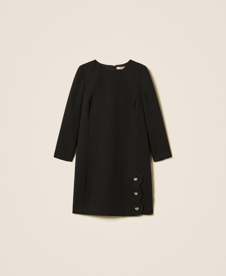 Short cr&ecirc;pe dress with heart-shaped buttons Black Woman 262TP2045_00006_S0