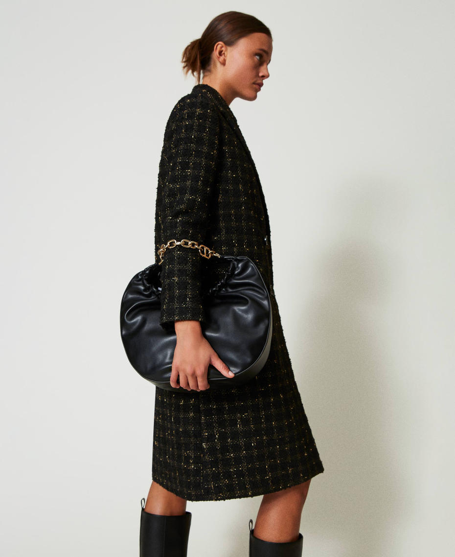 Borsa hobo &lsquo;Croissant&rsquo; con arricciatura e Oval T Nero Donna 242TB7221_00006_S0