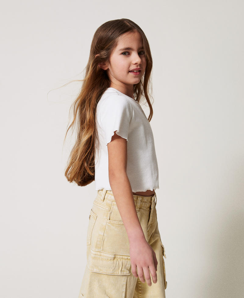 T-shirt with embroidery and cut-out