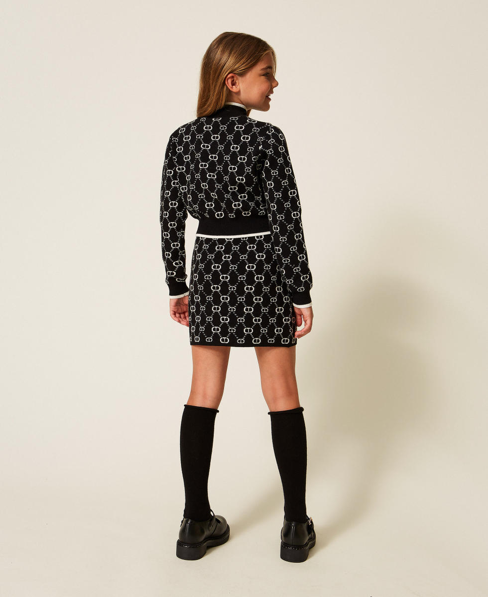 Pullover und Rock aus Jacquard mit Oval Ts Schwarz / Micro Logo Off White M&auml;dchen 252GJ3022_12795_03