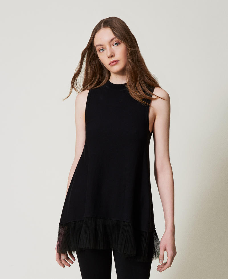 Long top with tulle ruffle Black Woman 251LL3MAA_00006_01