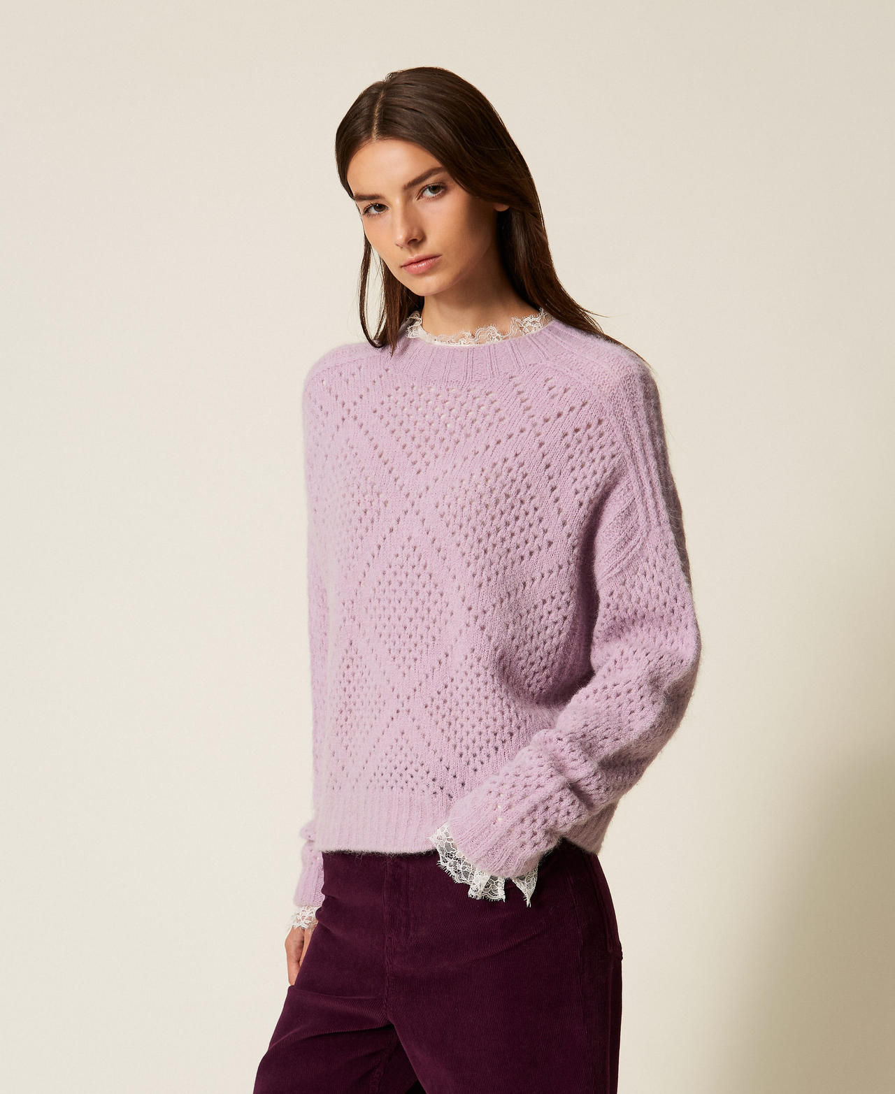 Jersey de rombos de mezcla de alpaca Rosa «Pink Lavender» Mujer 252TT3135_03727_02