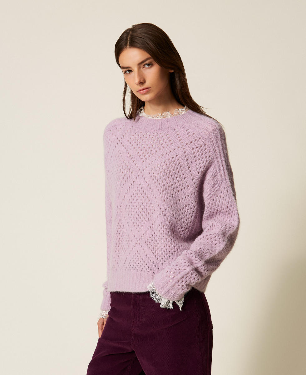 Pull en alpaga m&eacute;lang&eacute; avec losanges Rose &laquo;&nbsp;Rose Lavande&nbsp;&raquo; Femme 252TT3135_03727_02