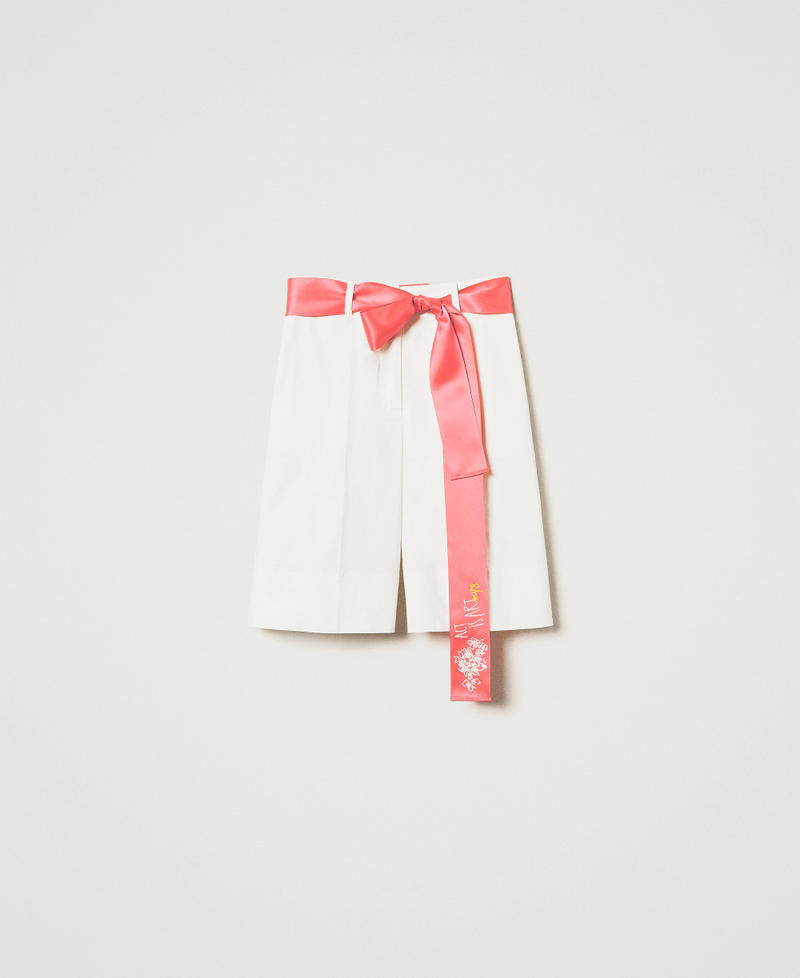 MYFO Shorts aus Leinenmischung mit Gürtel Weiß Schnee Frau 251AQ2063_00282_S0