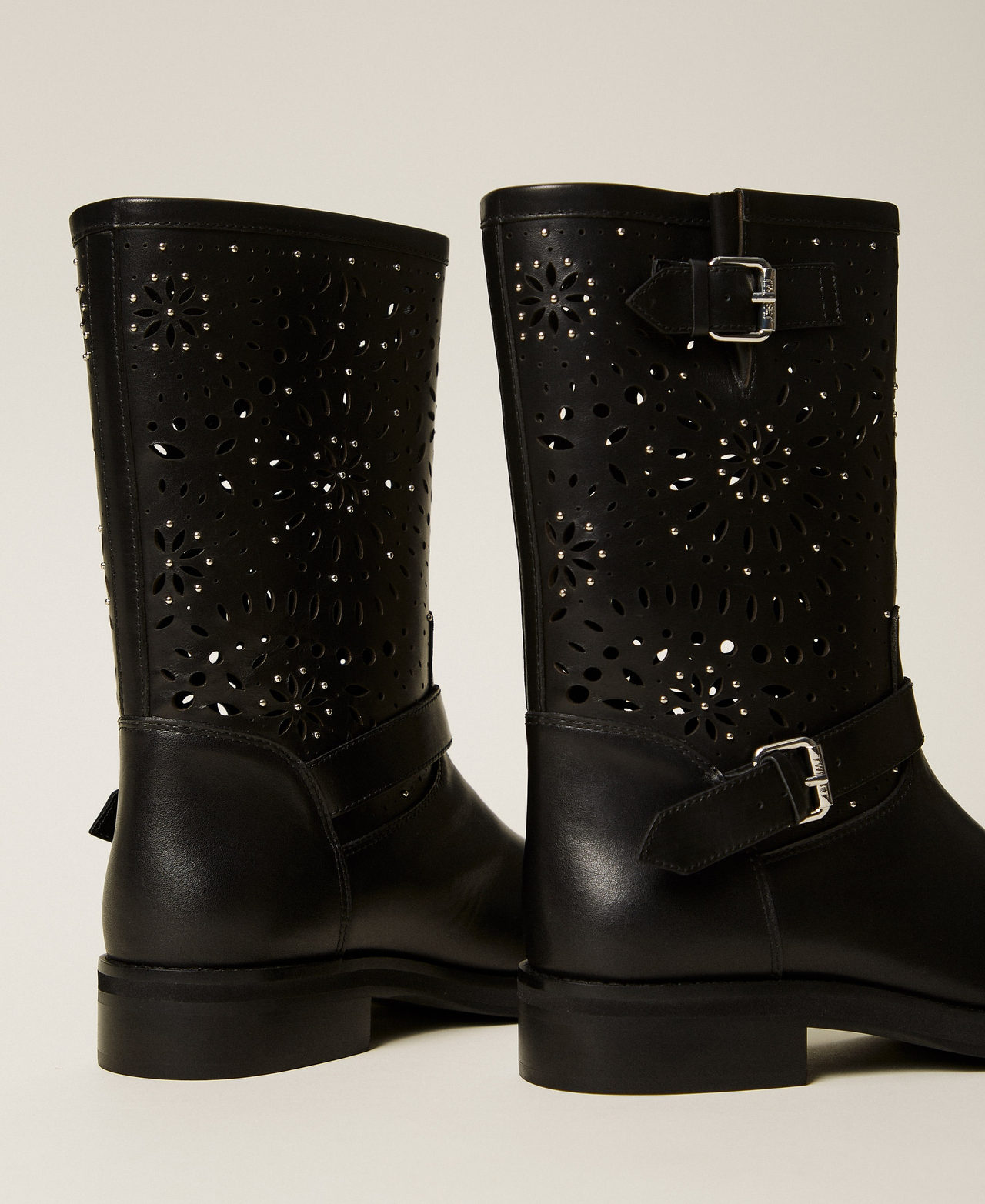 Openwork leather biker boots Black Woman 261TCP088_00006_03