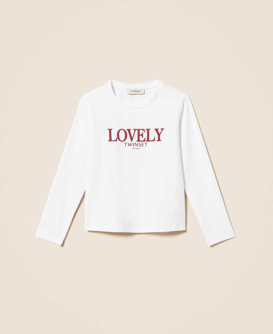 T-Shirt in Regular-Fit mit Flockdruck Off White / Lovely Red Ruby M&auml;dchen 262GJ2263_13865_S0