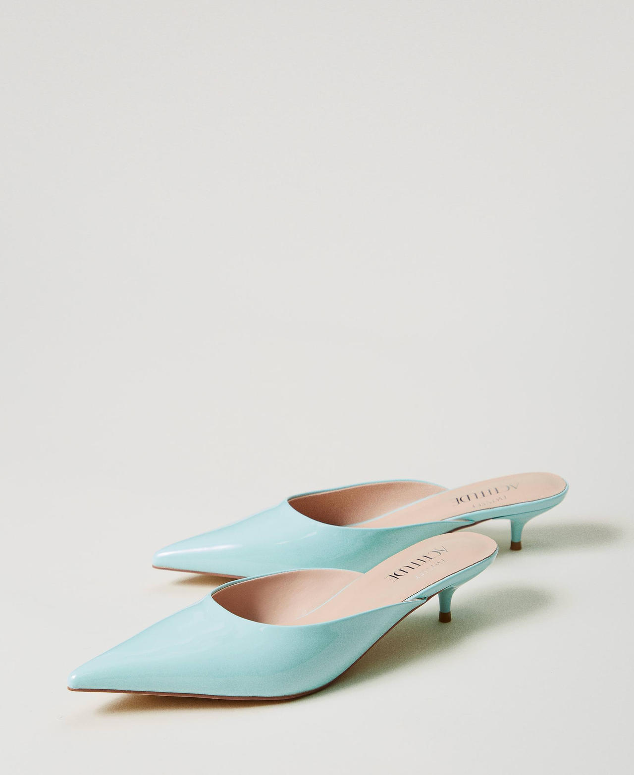 Faux patent leather mules court shoes Light Canal Blue Woman 251ACP012_12134_02