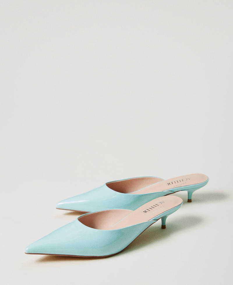 Faux patent leather mules court shoes Light Canal Blue Woman 251ACP012_12134_02